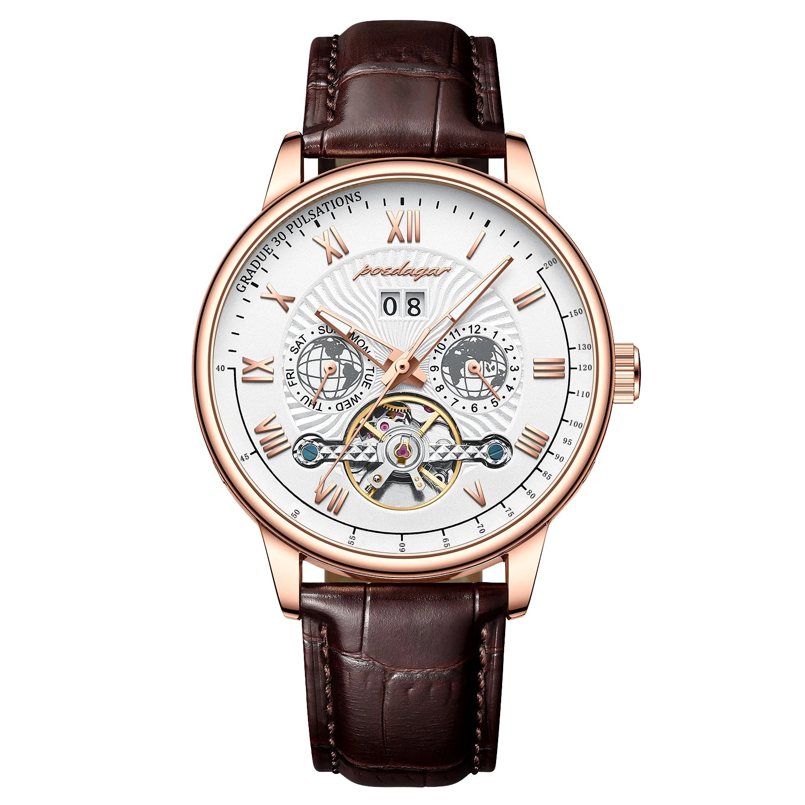 Luxury Tourbillon Style Skeleton Watch - Men's Leather Mechanical