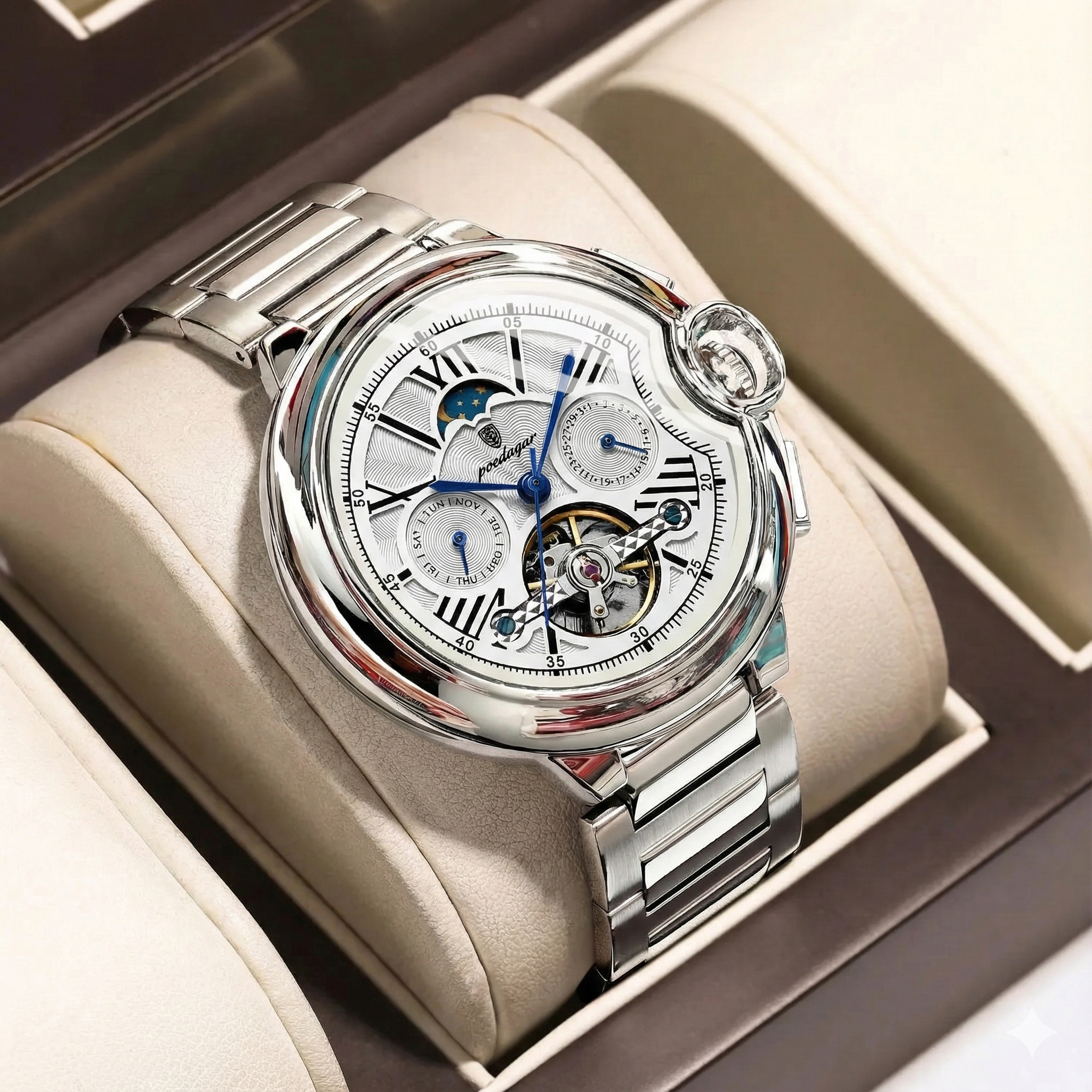 Men's Luxury Skeleton Automatic Watch | Moon Phase Mechanical