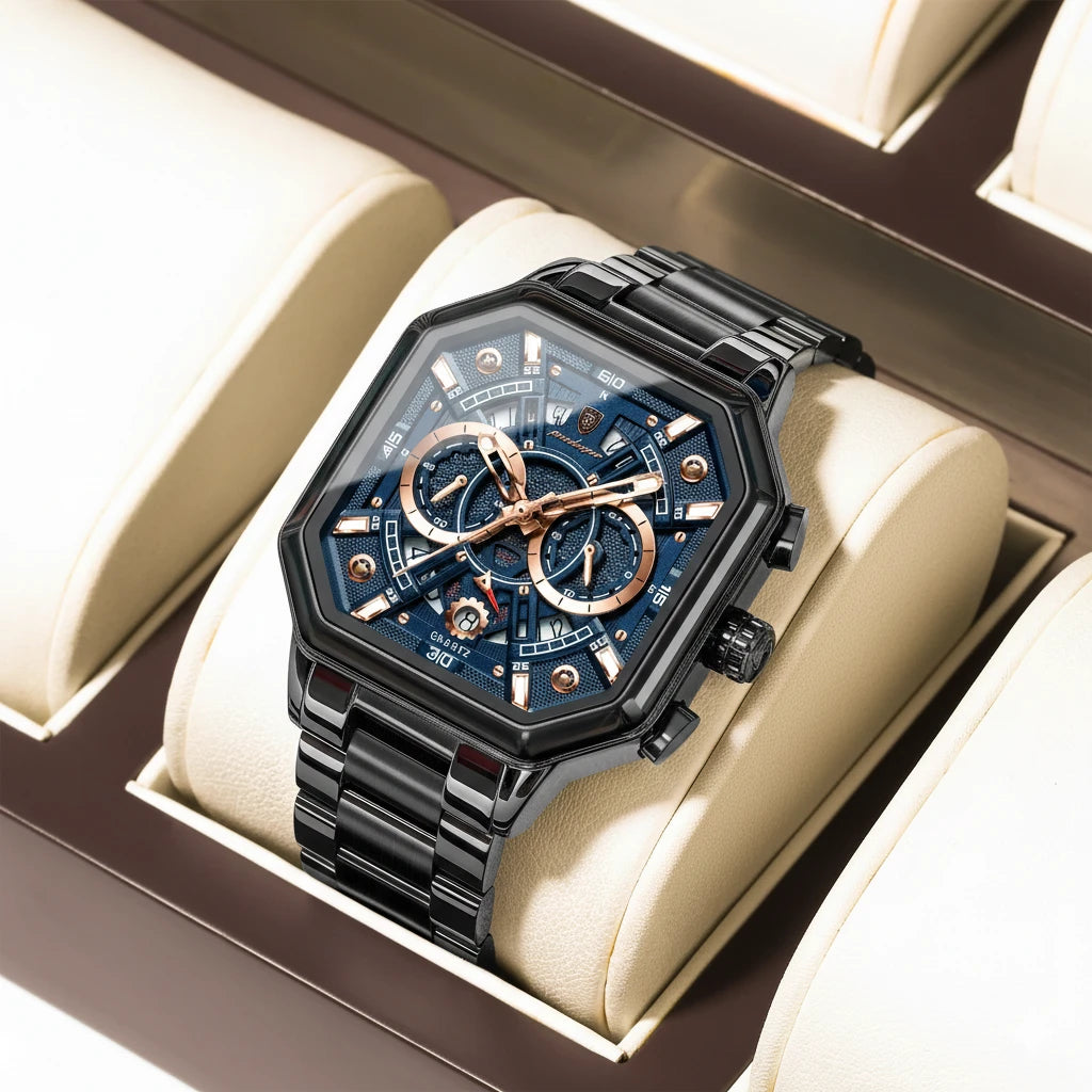 Men's Luxury Stainless Steel Chronograph Watch – Waterproof & Luminous